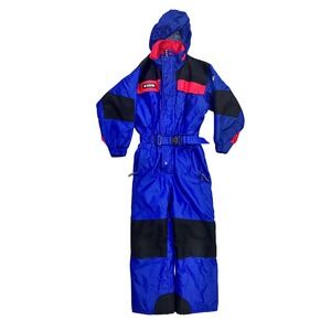 Columbia Vintage Kids 6/7 Blue Red Tectonite One Piece Snow Suit Ski Suit Hooded